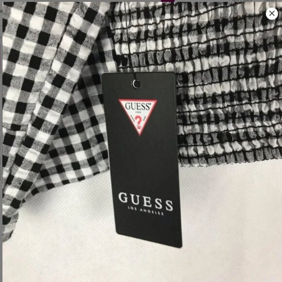 NEW Guess Black White Gingham Crop Top Size XL Retro Style Nostalgia Casual - Picture 4 of 6